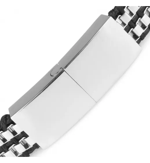 Жесткий браслет из стали и кожи мужской Everiot SB-ZS-8938 с пластиной для гравировки