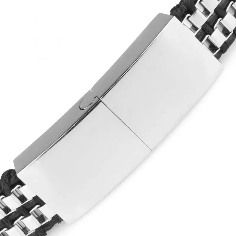 Жесткий браслет из стали и кожи мужской Everiot SB-ZS-8938 с пластиной для гравировки