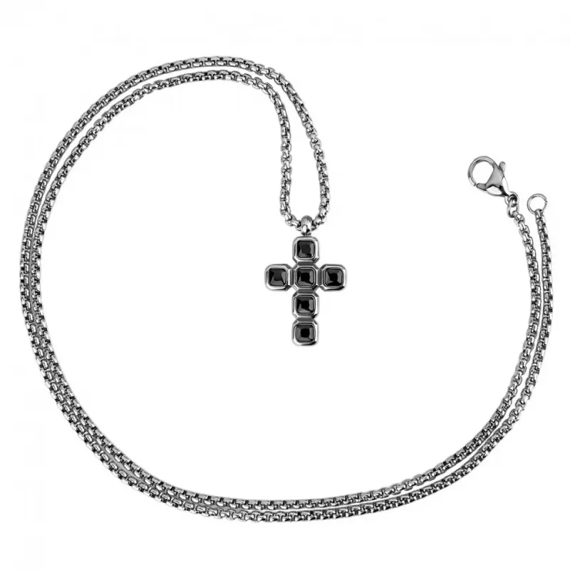 Мужская цепочка якорная Everiot SSPL-30109 из нержавеющей стали с подвеской крест инкрутированой кристаллами