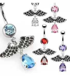 Штанга для пирсинга пупка PiercedFish NAL13766 с крыльями в винтажном стиле