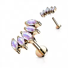 Серьга лабрет из стали с накруткой-кластер и фианитами PiercedFish LSIL01-RDAB для пирсинга хряща уха, хеликса, трагуса, губ (Монро, Медуза)