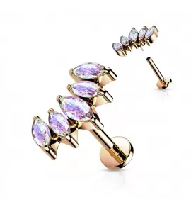 Серьга лабрет из стали с накруткой-кластер и фианитами PiercedFish LSIL01-RDAB для пирсинга хряща уха, хеликса, трагуса, губ (Монро, Медуза)