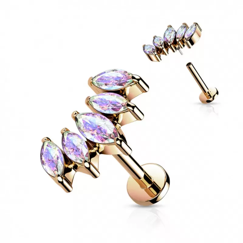 Серьга лабрет из стали с накруткой-кластер и фианитами PiercedFish LSIL01-RDAB для пирсинга хряща уха, хеликса, трагуса, губ (Монро, Медуза)