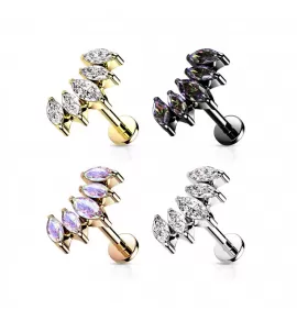 Серьга лабрет из стали с накруткой-кластер и фианитами PiercedFish LSIL01-RDAB для пирсинга хряща уха, хеликса, трагуса, губ (Монро, Медуза)