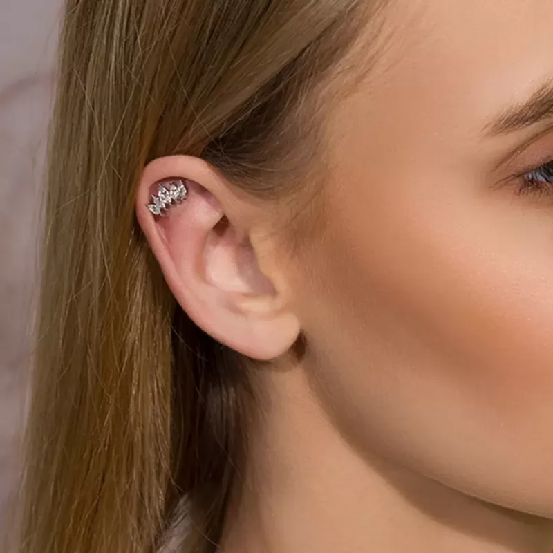 Серьга лабрет из стали с накруткой-кластер и фианитами PiercedFish LSIL01-RDAB для пирсинга хряща уха, хеликса, трагуса, губ (Монро, Медуза)