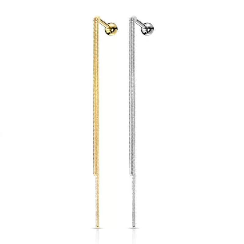 Стальная штанга (серьга) с цепочкой PiercedFish JD28-GD для пирсинга хряща, хеликса уха