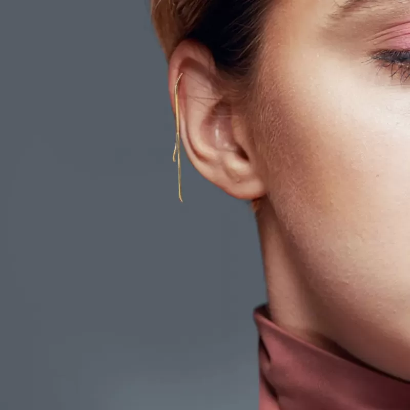 Стальная штанга (серьга) с цепочкой PiercedFish JD28-GD для пирсинга хряща, хеликса уха