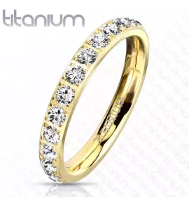 Женское кольцо из титана с фианитами Lonti TI-4407 цвет желтого золота