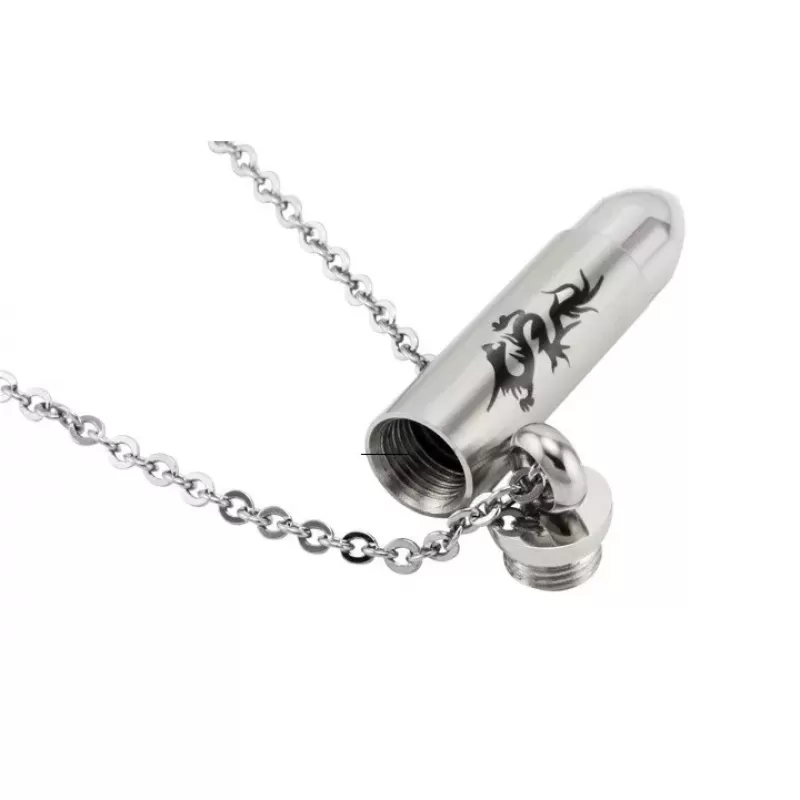 Мужской стальной кулон патрон с драконом и тайником Everiot SPD-XP-0077
