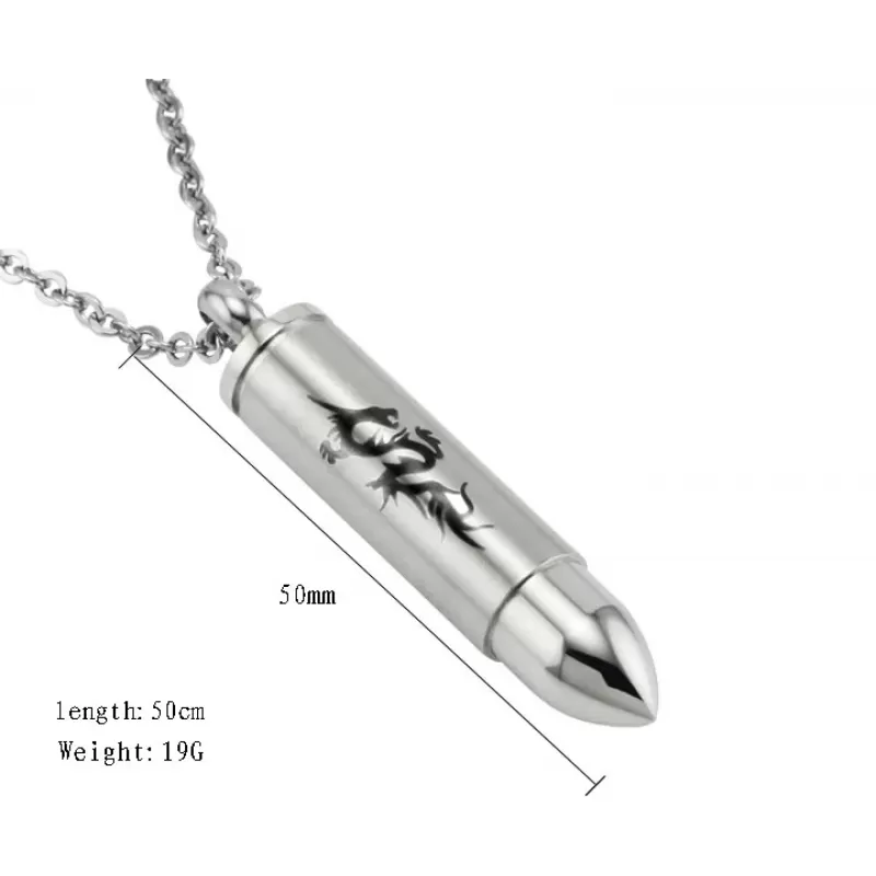 Мужской стальной кулон патрон с драконом и тайником Everiot SPD-XP-0077