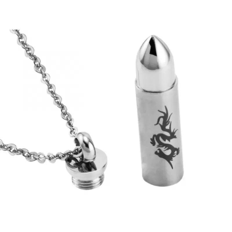 Мужской стальной кулон патрон с драконом и тайником Everiot SPD-XP-0077