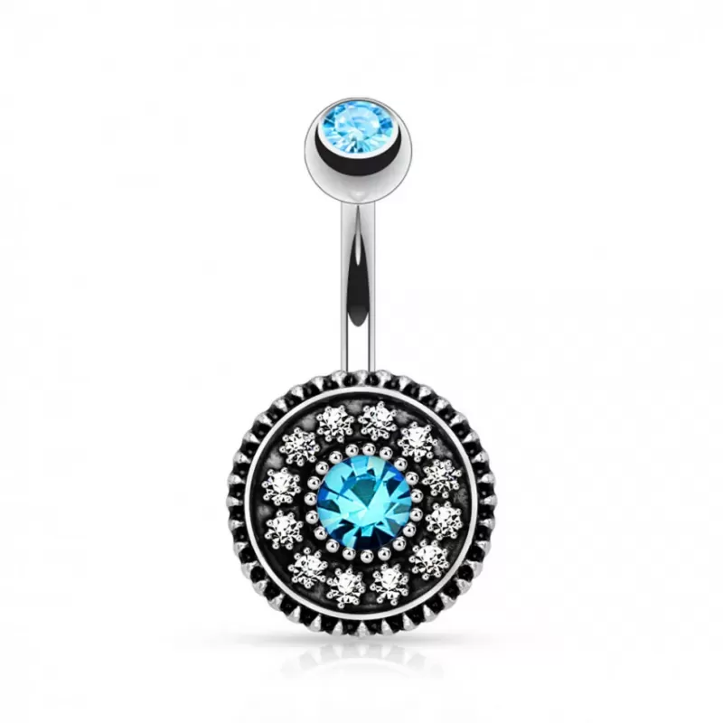 Штанга для пирсинга пупка PiercedFish N15805 с кристаллами и фианитами