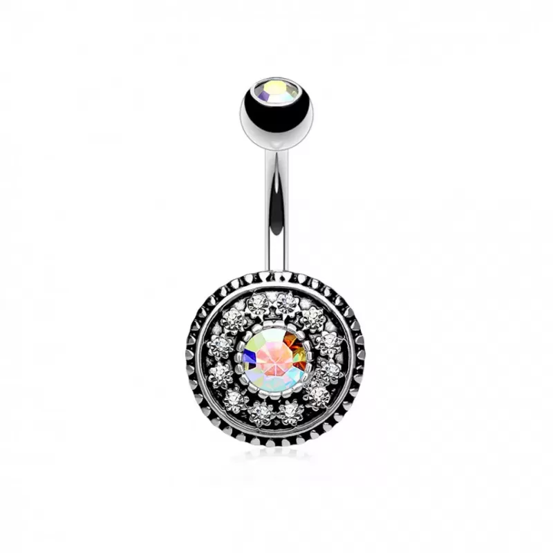 Штанга для пирсинга пупка PiercedFish N15805 с кристаллами и фианитами