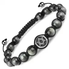 Браслет Шамбала из камня соколиный глаз Everiot Select LNS-2191 со Звездой Давида