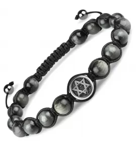 Браслет Шамбала из камня соколиный глаз Everiot Select LNS-2191 со Звездой Давида