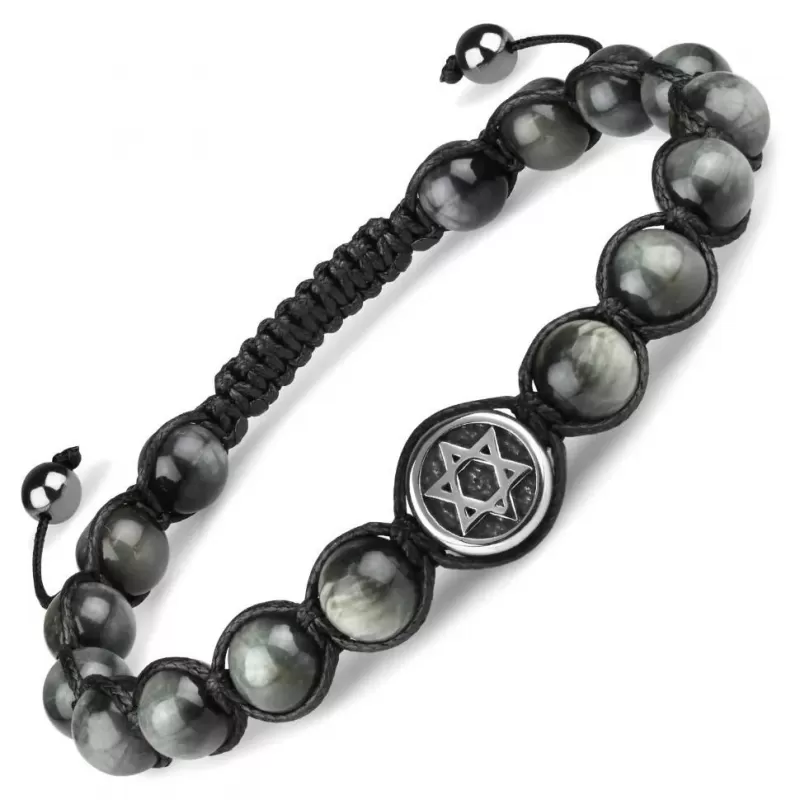 Браслет Шамбала из камня соколиный глаз Everiot Select LNS-2191 со Звездой Давида