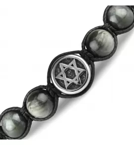 Браслет Шамбала из камня соколиный глаз Everiot Select LNS-2191 со Звездой Давида