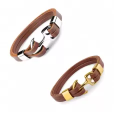 Кожаный мужской браслет Everiot SP-MJ-045 с якорем