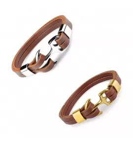 Кожаный мужской браслет Everiot SP-MJ-045 с якорем