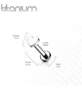 Титановая серьга лабрет с сердечком Pirslab TIL13-ST для пирсинга Монро, трагуса, хеликса