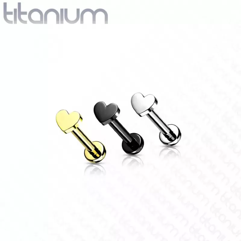 Титановая серьга лабрет с сердечком Pirslab TIL13-ST для пирсинга Монро, трагуса, хеликса