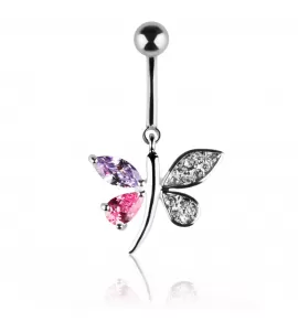 Украшение для пирсинга пупка Everiot AAB-67TBBU серебристая бабочка с фианитами