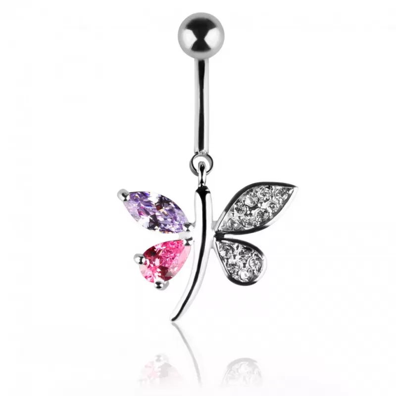Украшение для пирсинга пупка Everiot AAB-67TBBU серебристая бабочка с фианитами