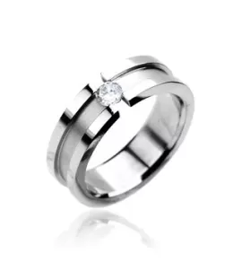 Кольцо из стали TATIC R7079 с фианитом по центру