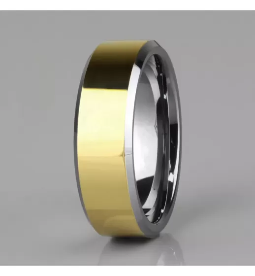 Кольцо из вольфрама TATIC R-TU-007 для пар, с золотой каемкой