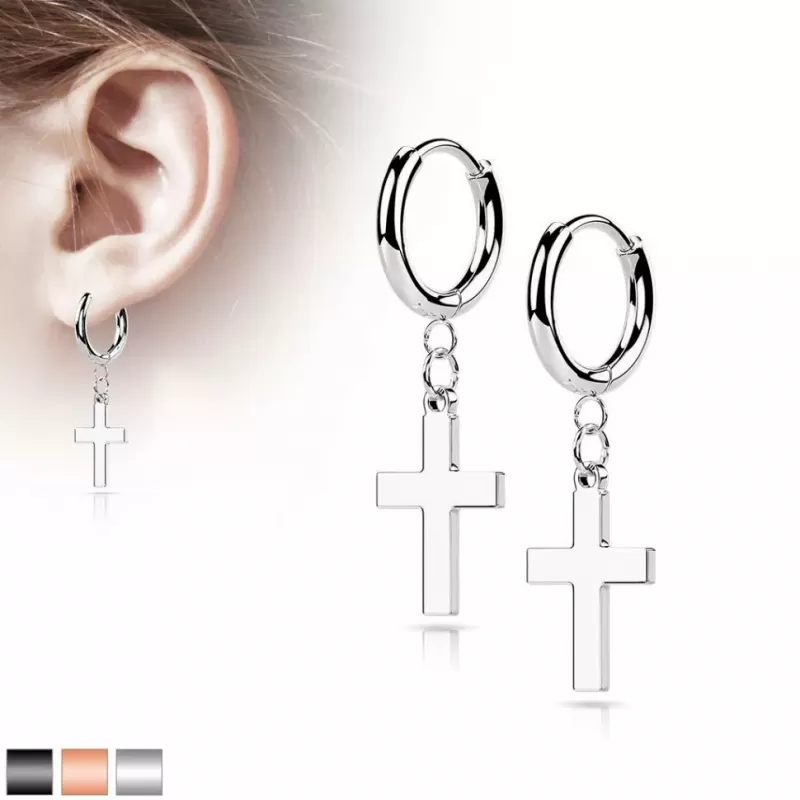 Серьги-кольца (конго) из стали TATIC SE046 с подвеской в форме креста