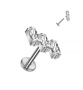 Титановая серьга лабрет для пирсинга хряща уха, хеликса, губ Pirslab TIL936, накрутка кластер с фианитами