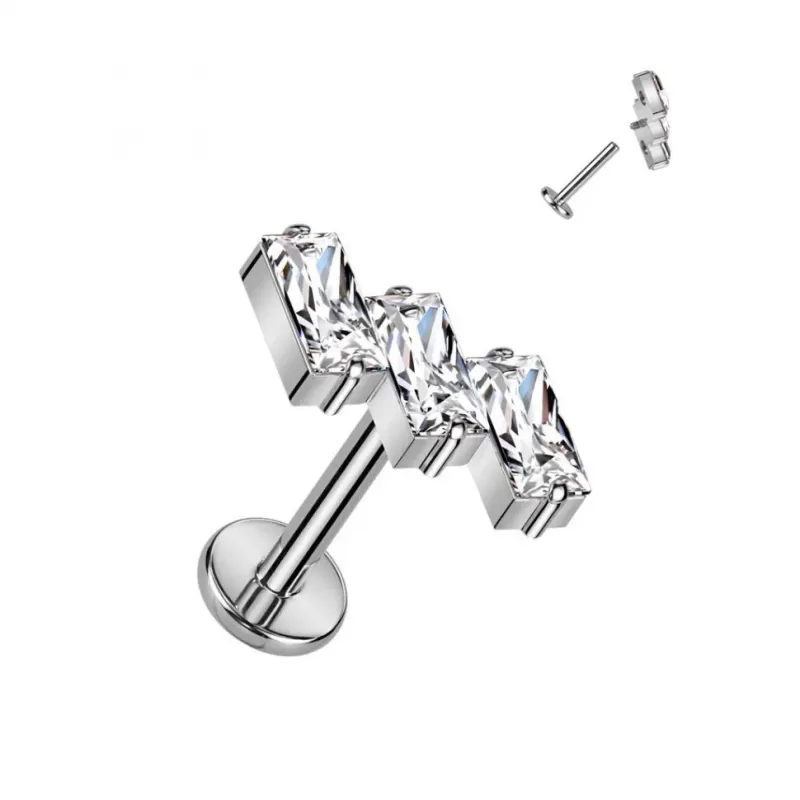 Титановая серьга лабрет для пирсинга хряща уха, хеликса, губ Pirslab TIL936, накрутка кластер с фианитами