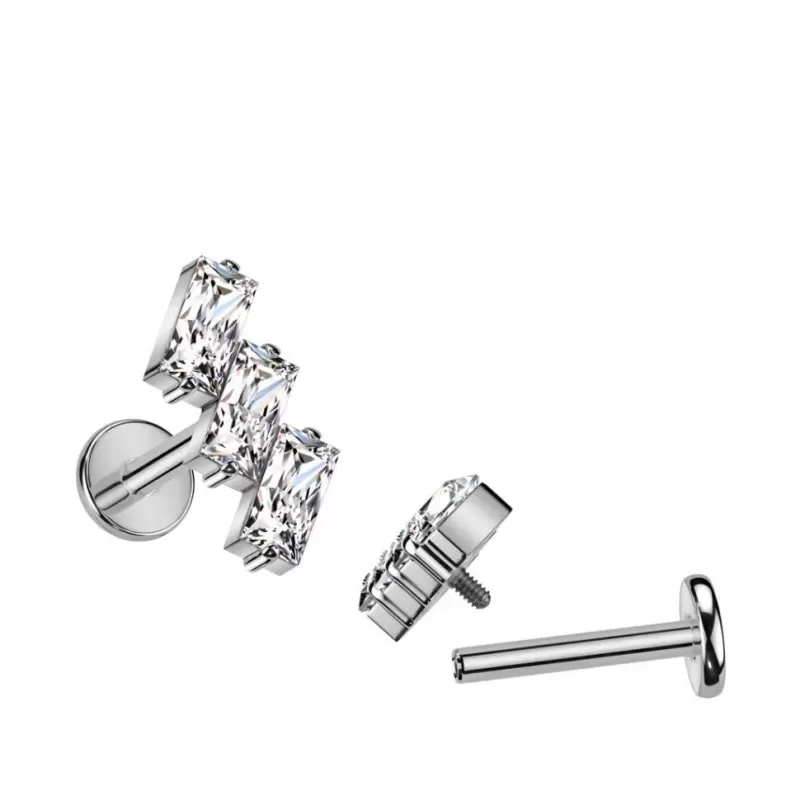 Титановая серьга лабрет для пирсинга хряща уха, хеликса, губ Pirslab TIL936, накрутка кластер с фианитами