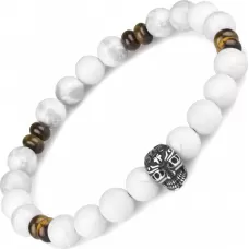 Браслет мужской из кахолонга и камня тигровый глаз на резинке Everiot Select LNS-2062 с черепом