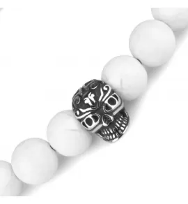 Браслет мужской из кахолонга и камня тигровый глаз на резинке Everiot Select LNS-2062 с черепом