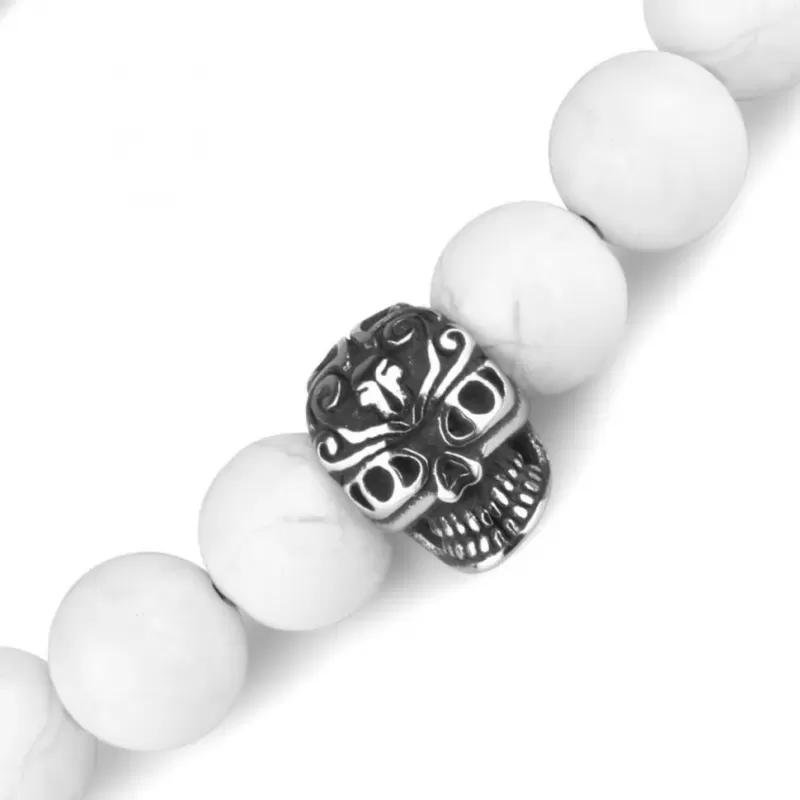 Браслет мужской из кахолонга и камня тигровый глаз на резинке Everiot Select LNS-2062 с черепом