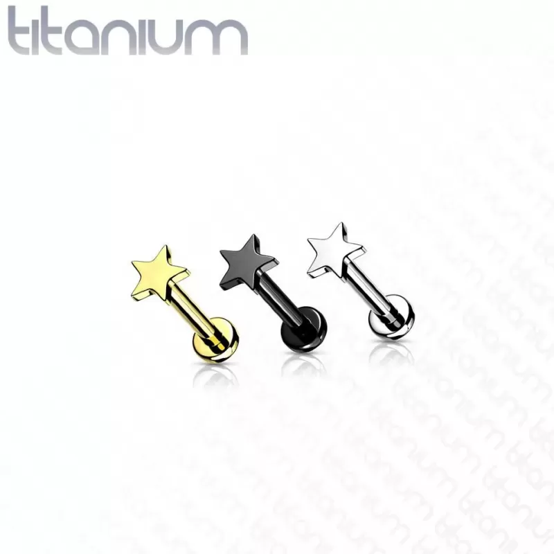 Серьга лабрет из титана со звездочкой Pirslab TIL14-ST для пирсинга хряща уха, губ