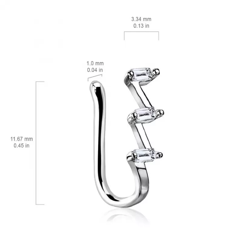 Серьга пирсинг-обманка (клипса) в крыло носа PiercedFish NOCL24 с фианитами