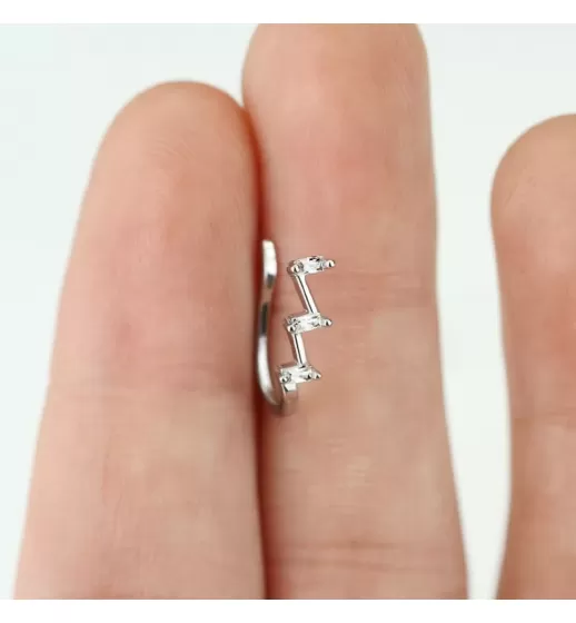 Серьга пирсинг-обманка (клипса) в крыло носа PiercedFish NOCL24 с фианитами