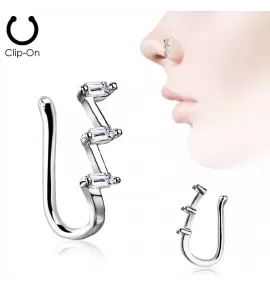 Серьга пирсинг-обманка (клипса) в крыло носа PiercedFish NOCL24 с фианитами