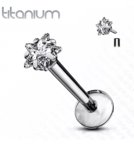 Серьга лабрет из титана для пирсинга губ, уха Pirslab T23LI5 с фианитом в форме звездочки