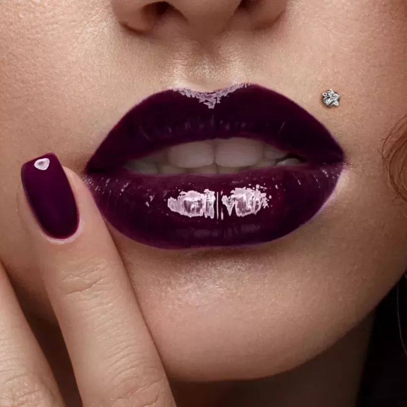 Серьга лабрет из титана для пирсинга губ, уха Pirslab T23LI5 с фианитом в форме звездочки