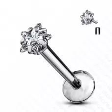 Серьга лабрет из титана для пирсинга губ, уха Pirslab T23LI5 с фианитом в форме звездочки
