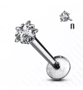 Серьга лабрет из титана для пирсинга губ, уха Pirslab T23LI5 с фианитом в форме звездочки