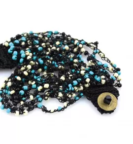 Браслет Indigo ING-1443 объемный из лазурного бисера и нитей макраме