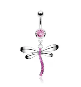 Серьга для пирсинга пупка PiercedFish NAL10421 с фианитами и стрекозой