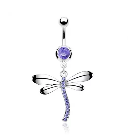 Серьга для пирсинга пупка PiercedFish NAL10421 с фианитами и стрекозой