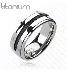 Мужское кольцо из титана Spikes R-TI-1649 с черным тросом