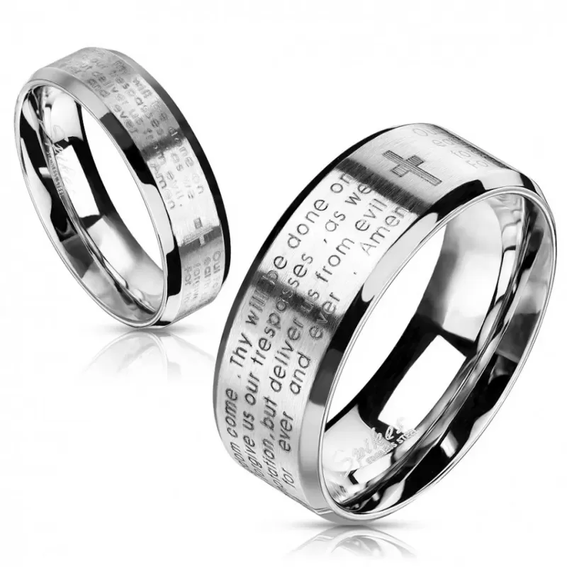 Кольцо из стали Spikes R-M2769 с молитвой "Отче наш" на английском языке