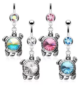 Серьга банан для пирсинга пупка PiercedFish --NSR5061 в форме черепахи с фианитами